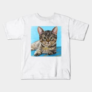 Digitally Painted Portrait of a Cute Little Furry Kitten Kids T-Shirt